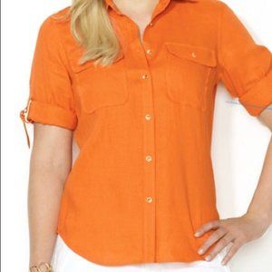 Lauren Ralph Lauren Orange Exclusive Linen Shirt Top